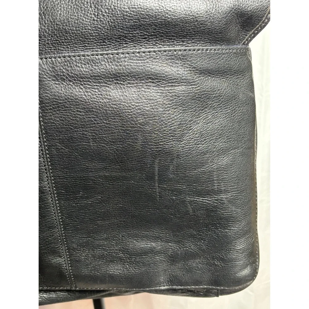 Vintage Mens Black Leather Briefcase Messenger Bag Laptop Crossbody Distressed